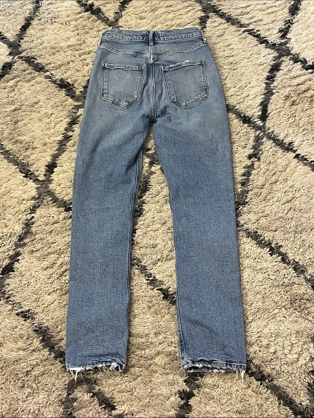 AGOLDE Riley Long High Rise Straight Jeans Size 24 Raw Hem Blue Denim - Picture 6 of 8